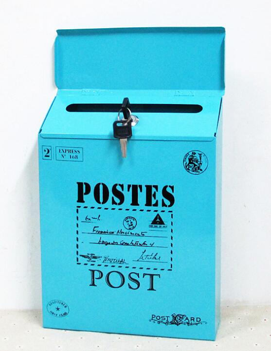 Metalen Brievenbus Met Slot Muur Suggestie Doos Koffie Winkel Decoratie Bruiloft Bar Postbus Brief Mail Box Woondecoratie: blue 1