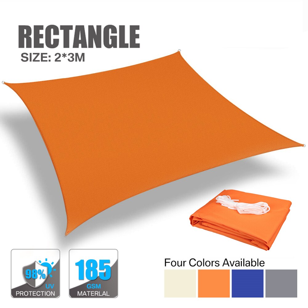 98% UVBlock 280GSM Sonnensegel Markise Rechteck/Platz Für Garten Terrasse Baldachin Schwimmen Sonne Schatten Camping Wandern Hof Segel: Orange 3x2M