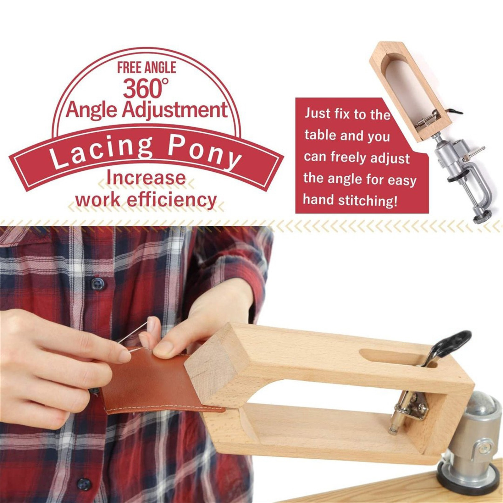 Stitching Pony Lacing Pony Leather Pony Leather Clamp Leather Tools Sewing Clamp Wood Leather Craft Hand Stitching Leather Craft