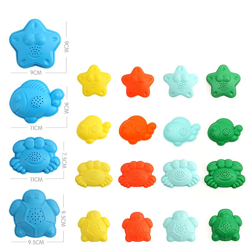 Giocattoli estivi da spiaggia in plastica morbida per bambini giochi Set di scatole di sabbia per acqua Set di secchielli da spiaggia interattivi per bambini gioco di acqua di sabbia giochi di carrelli: 4pcs seal mold