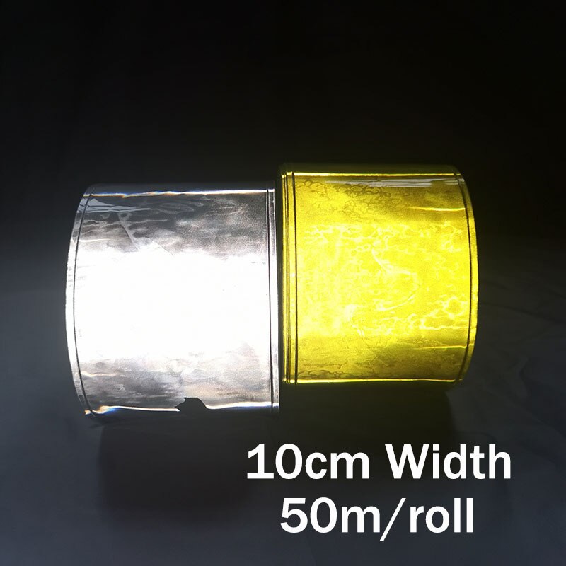 10Cm * 50M/Roll Reflecterende Materiaal Naaien Doek Fluorescerende Pvc Strip Hoge Zichtbaarheid Reflectie Verkeersveiligheid Waarschuwing
