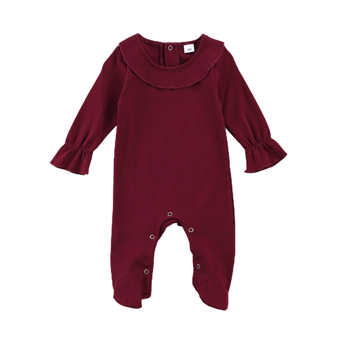 Focusnorm Baby Baby Meisjes Jongens Footies Rompertjes 6 Kleuren Solid Lange Mouwen Knop Herfst Winter Jumpsuits: Rood / 6m