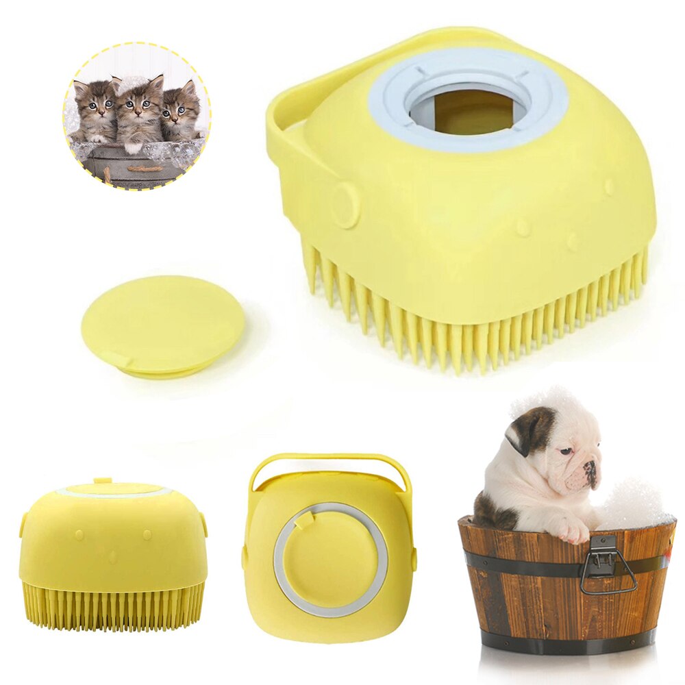 Hond Shampoo Borstel Kat Massage Kam Grooming Scrubber Borstel Voor Zwemmen Korte Haar Zachte Siliconen Rubber Borstels: Yellow
