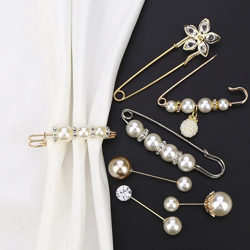 2/4 Uds broche de perlas alfileres suéter chal Clips imitación perla diamantes de imitación Collar Pin de seguridad para mujer chica ropa vestido Accesorios