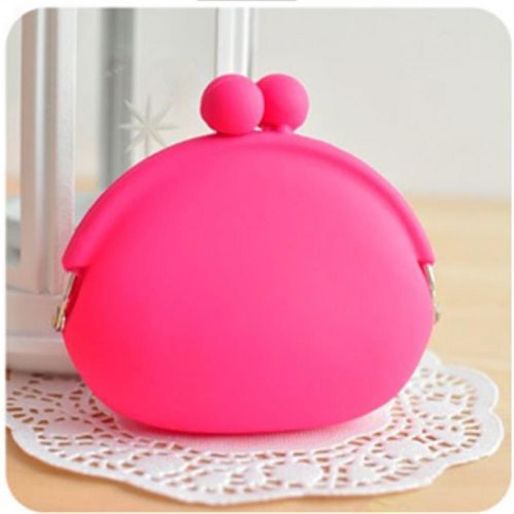 Porte-monnaie rond en Silicone 1 pièce style, coloré, portefeuille, carte pour filles, en caoutchouc, clé de téléphone, pochette de sac grenouille d'été: rose red