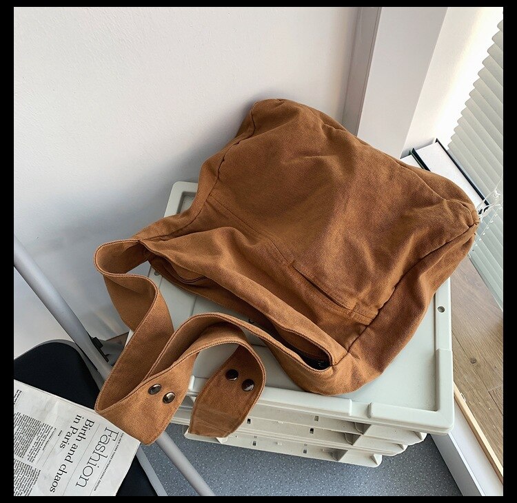 Sac Hobo en toile pour adolescent, sac en coton réutilisable pour étudiant en ecologie, sacoche élégante pour tous les jours à la coréenne