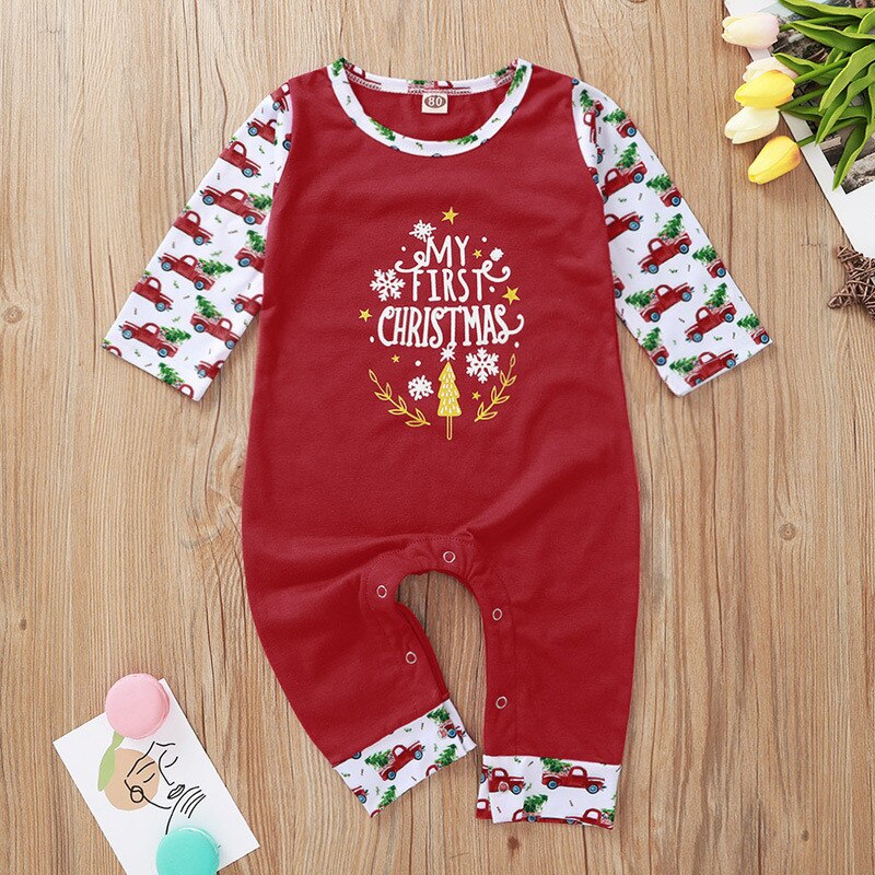 Pasgeboren Baby Baby Jongens Meisjes Mijn Eerste Kerst Brief Gedrukt Romper Jumpsuit Outfits Lange Mouw Vrolijk Kerstfeest #55: B / 9m