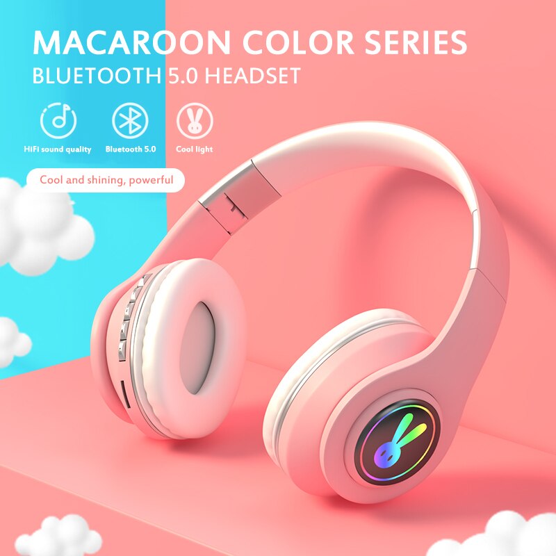Wireless Cat Ear Headphones - Bluetooth 5.0 - LED Lights - 10h Playtime - TF Card/Aux - With Mic