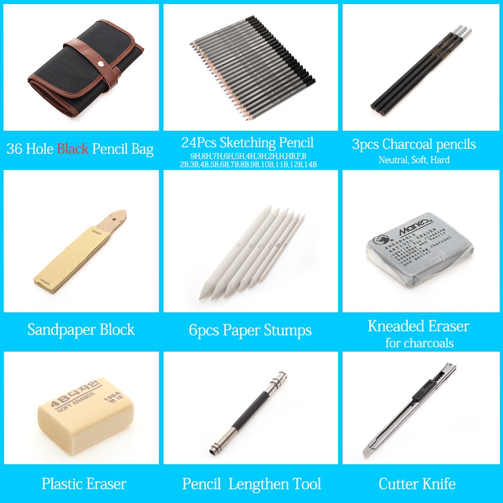 27/39pcs Sketch Pencil Set Sketching Drawing Kit Wood Pencil Pencil Bags For Painter School Students Art Supplies