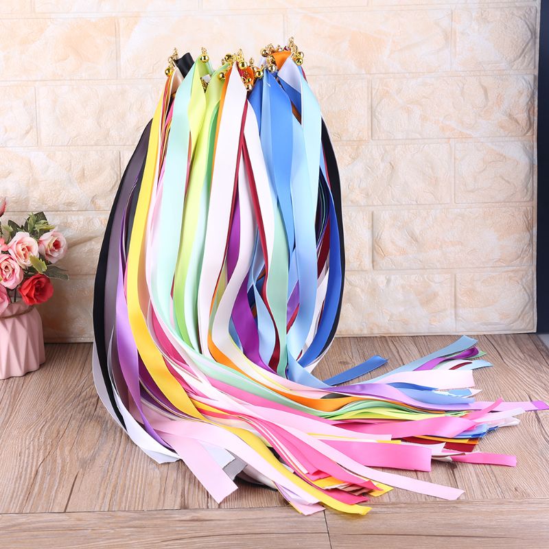 Varitas con cinta giratoria para invitados, varitas con cinta de colores para recuerdo de de boda, con campana, novedad de , 10 Uds.