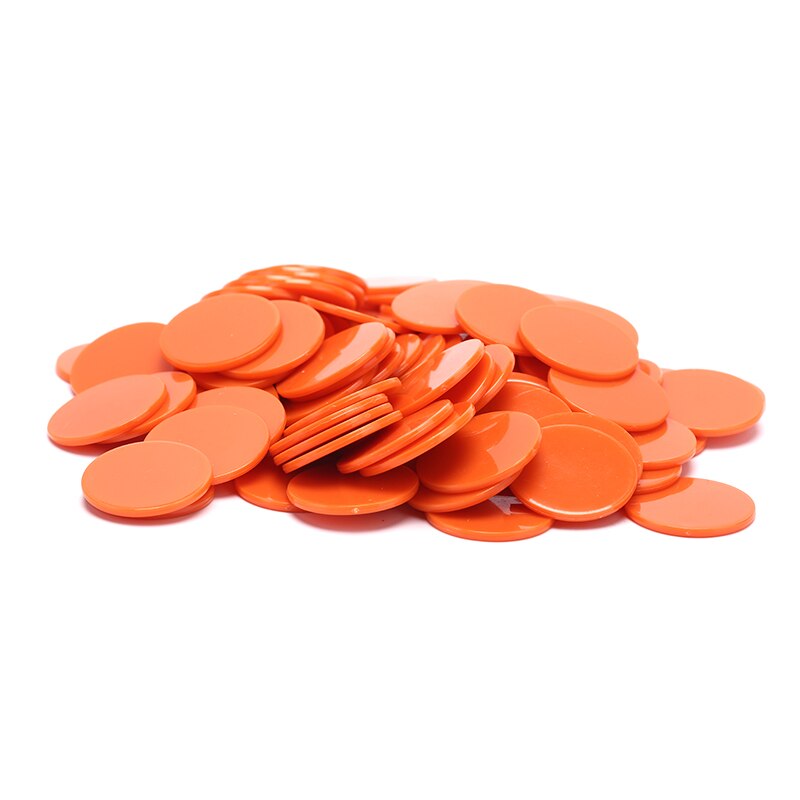 100 stk / parti 25mm plastik poker chips casino bingo markører token sjov familie klub brætspil legetøj: Orange