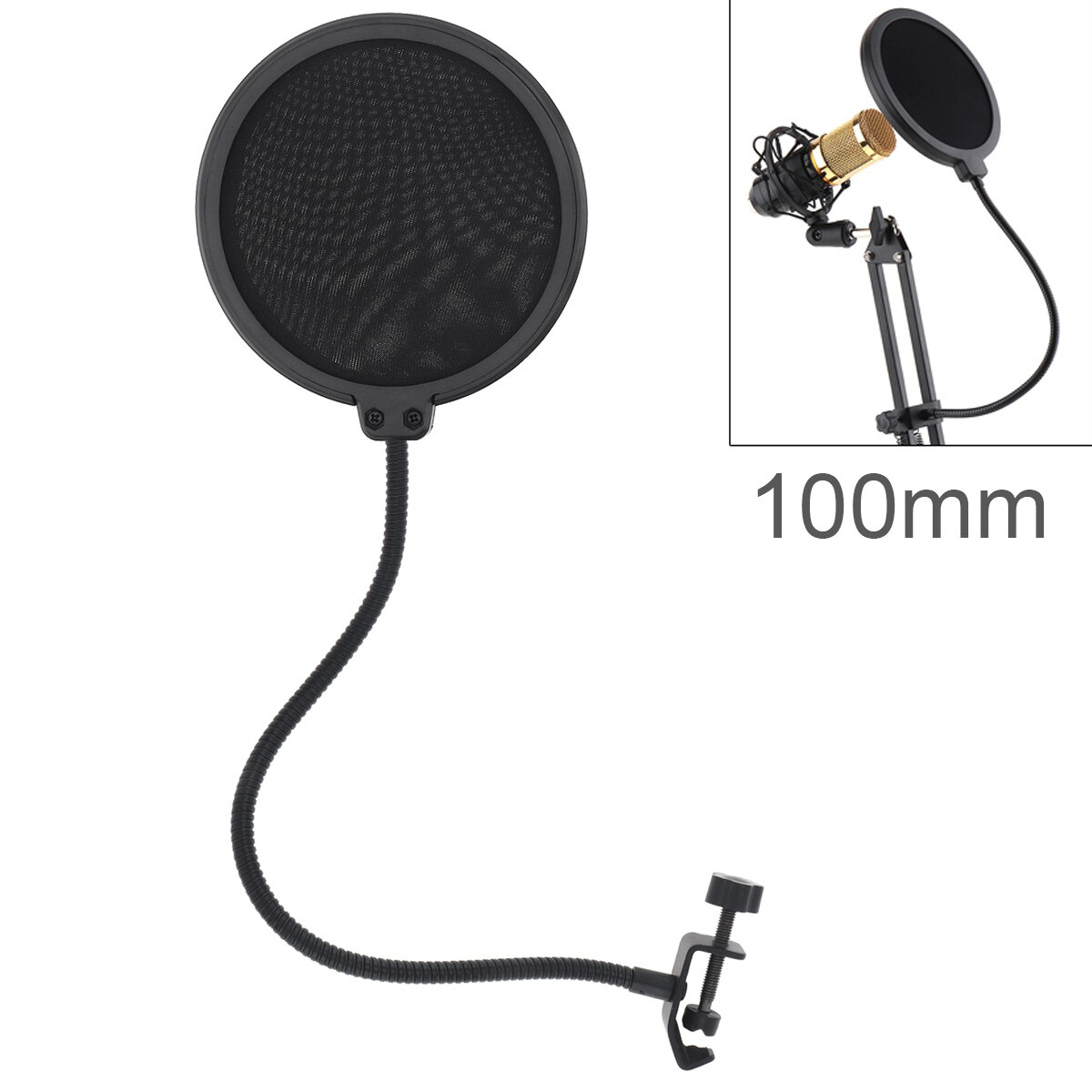 Dobbeltlags studiemikrofon fleksibel forrudemaske mic popfilterskjold 100/155mm til taleoptagelsestilbehør: 100mm ingen pakke