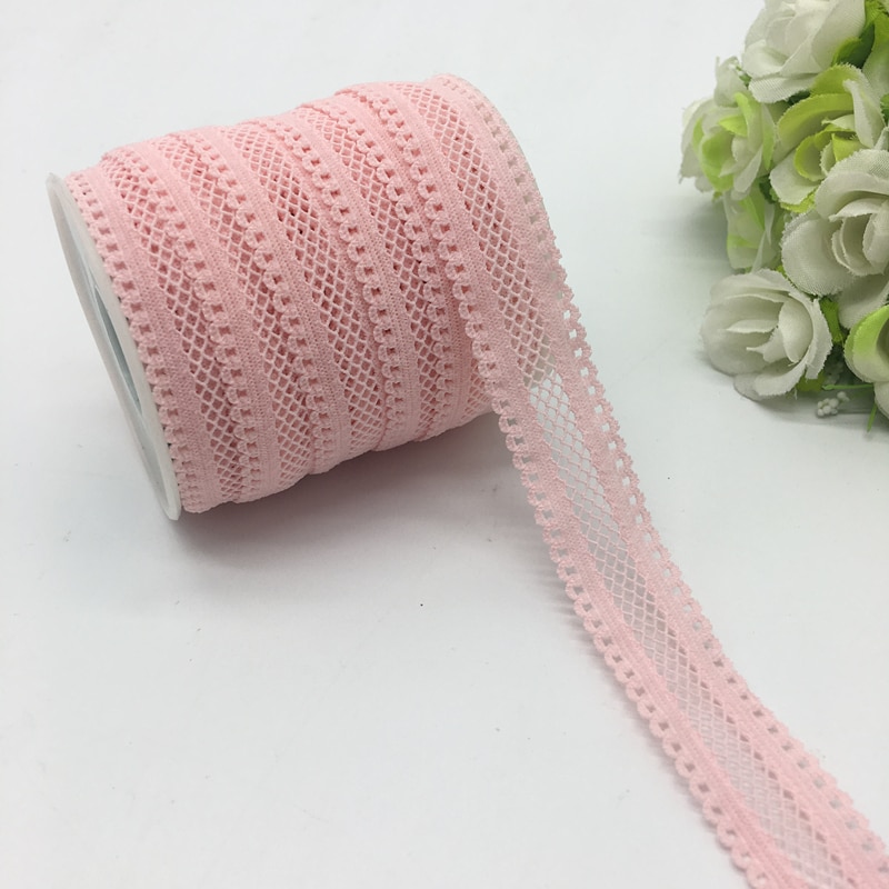 5 yards/lot 5/8 &quot;(16mm) roze Bilaterale Kant Rooster Vouw Over Elastische Spandex Kant Band Ties Haaraccessoires Lace Trim