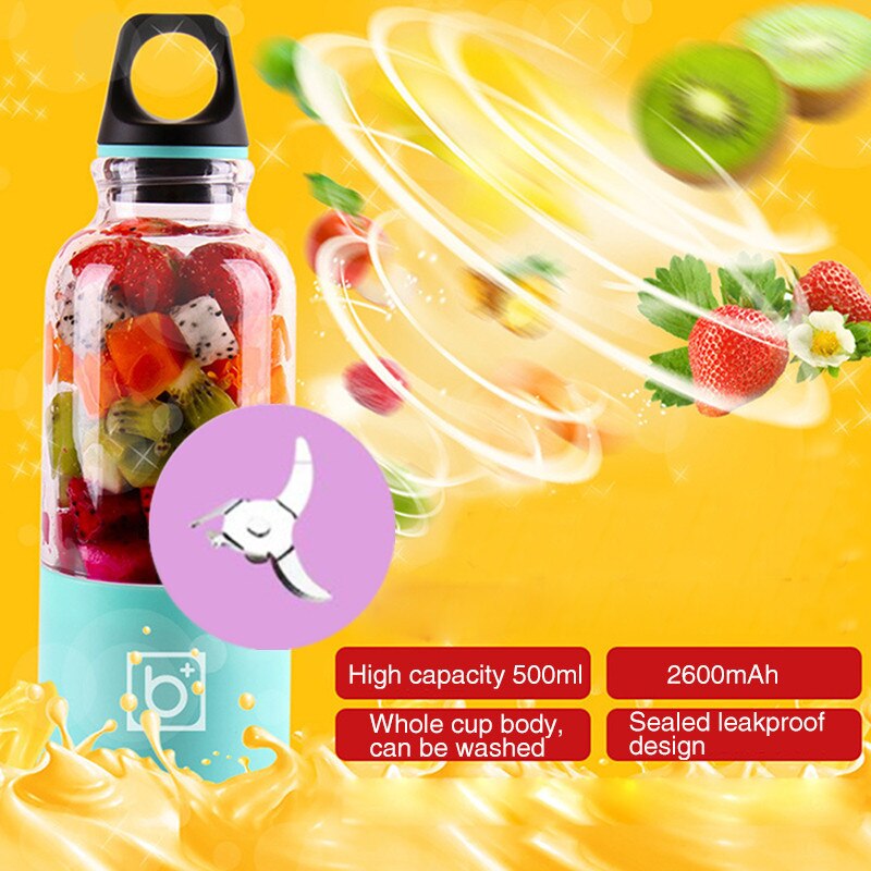 4 Blades Portable Blender Mix Pro Electric USB Rechargeable 500ml Juicer Cup Extractor Shakes Fruit Smoothie