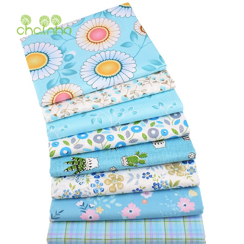 Chainho,8pcs/Lot,Blue Floral Series,Printed Twill Cotton Fabric,Patchwork Cloth,DIY Sewing Quilting Material For Baby & Children