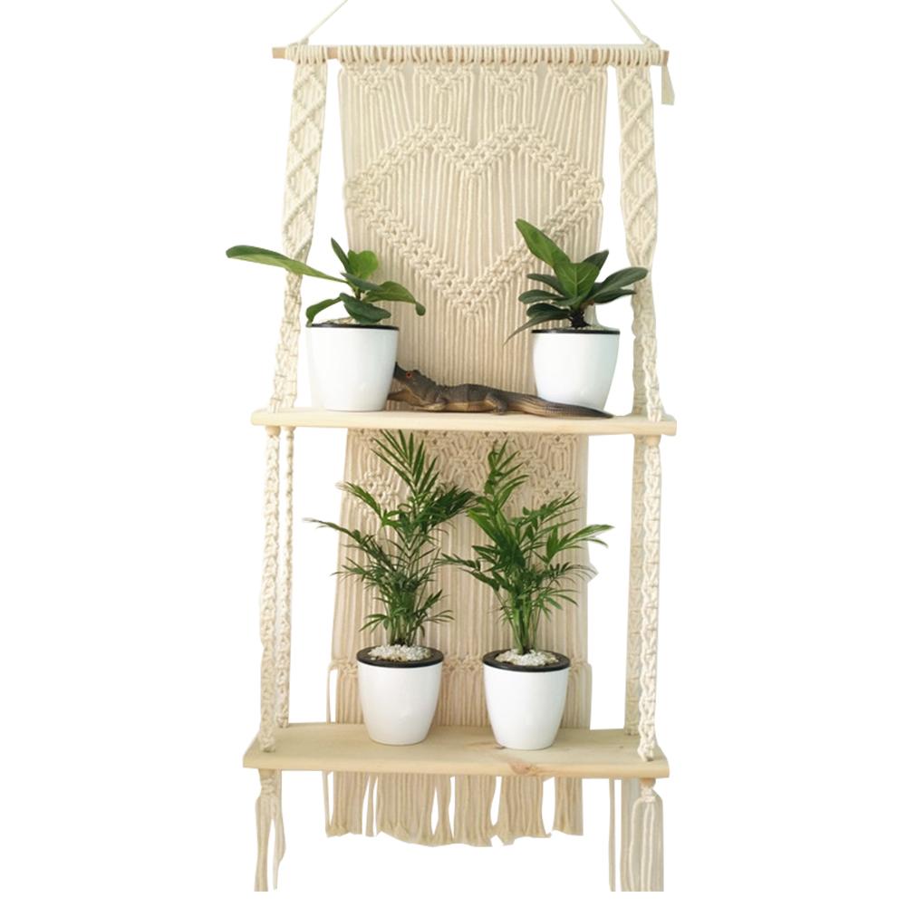 Colgador de macramé para plantas, cesta Bohemia tejida a mano, estante para macetas, tapiz de doble capa, decoración para el jardín y el hogar: Default Title