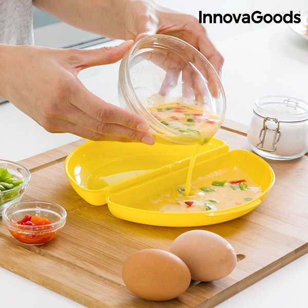 Innovagoods Magnetron Omelet & Ei Maker Met Recepten, Accessoire Voor Gepocheerde Eieren 21X5X12 Cm, geel, Pp (Bpa-vrij)