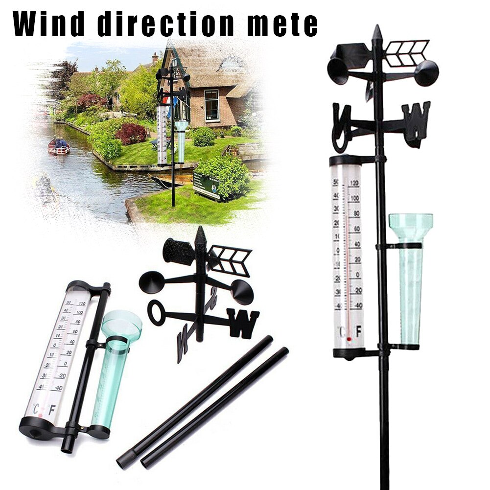Garden Outdoor Weather Station Meteorological Measurer Vanes Tool Wind Rain Gauge Thermometer _WK
