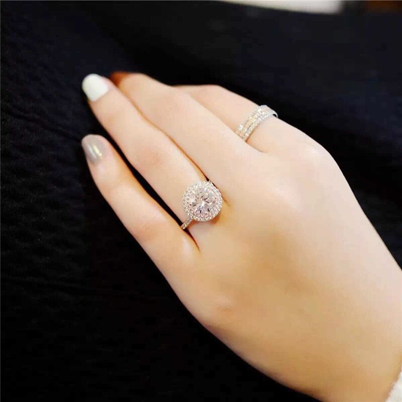 CC obrączki dla kobiet 925 kolor srebrny cyrkonia różowy Diamant pierścionek zaręczynowy dla nowożeńców romantyczny Anel Drop Shipping CC593