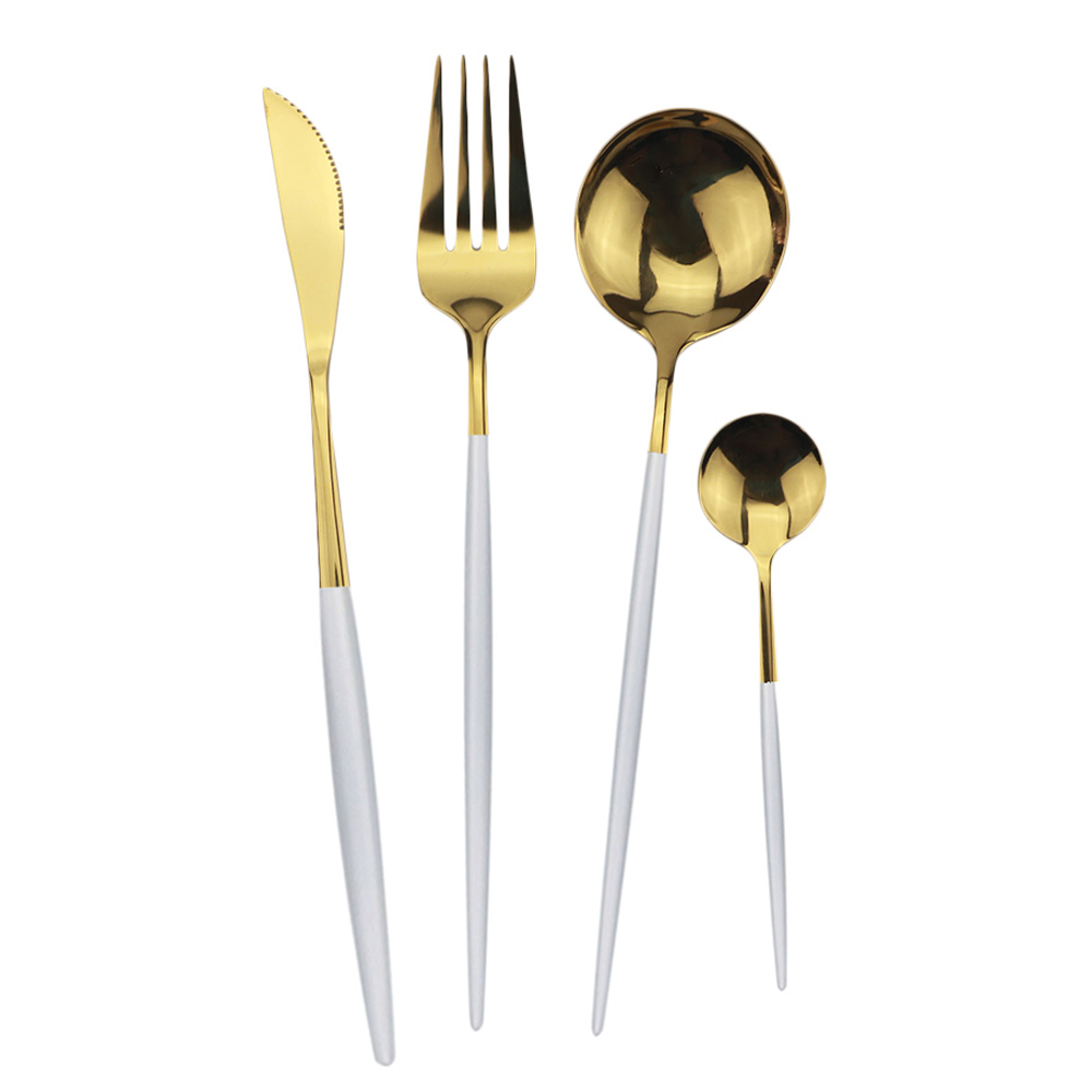 Couverts en or blanc miroir de cuisine | Ensemble de vaisselle 304 service de vaisselle en acier inoxydable, couteau fourchette cuillère service de table 32 pièces/8