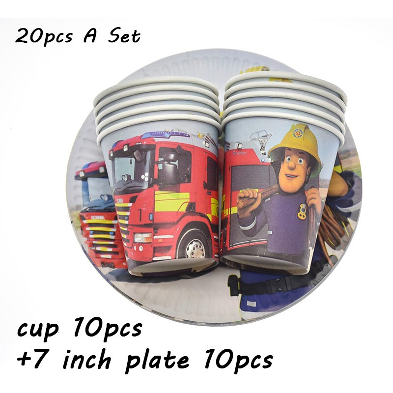 Décorations de table jetable pour cérémonie prénatale et fête prénatale pour adultes et camion de pompier Sam: 20pcs A Set