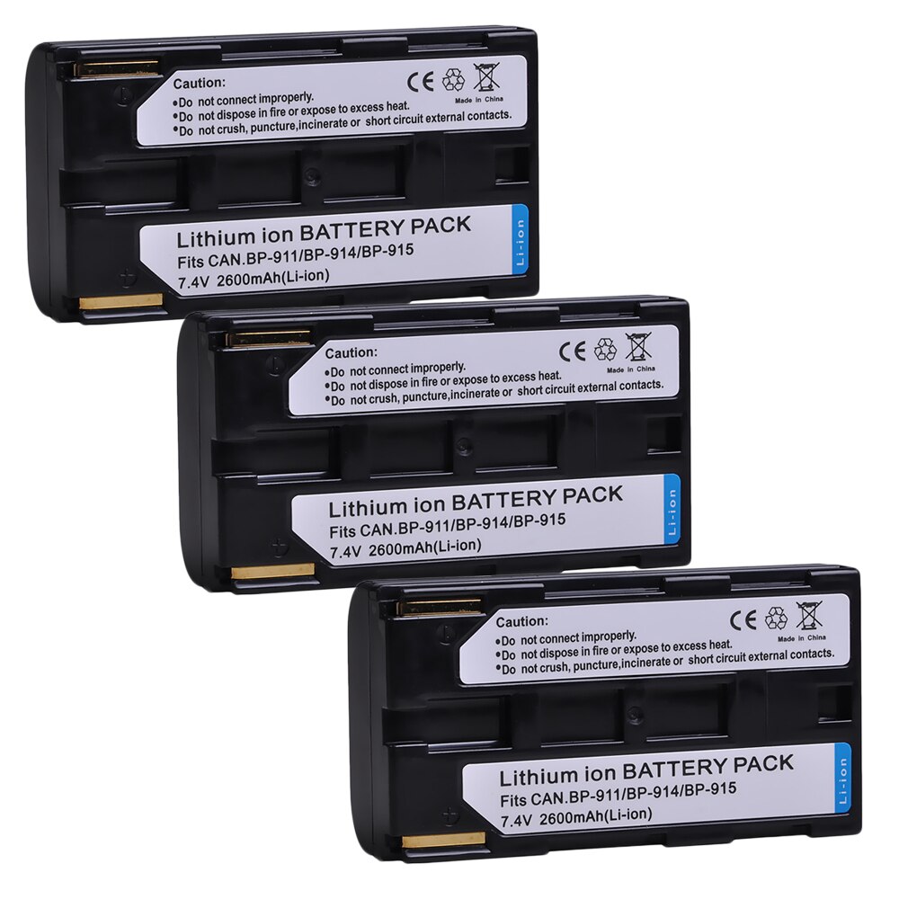 2Pcs BP-911 BP-911K BP-914 BP-915 Battery for Canon BP911, BP914, BP915, E1 E2 E30 ES50 ES6500V, ES7000es, ES7000V, ES8000V: 3x Battery
