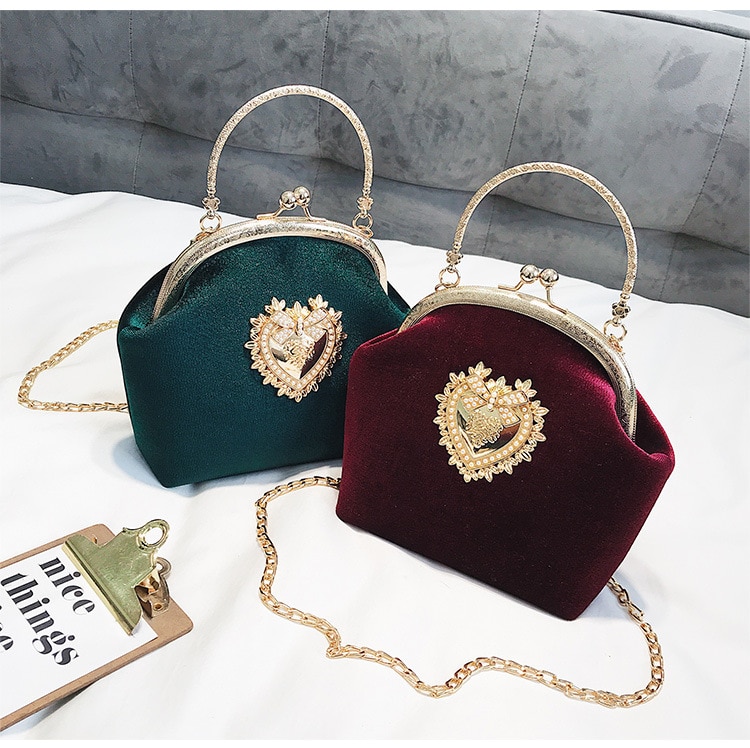 Sac à main en velours pour femmes, Vintage, cœur, pochette de soirée, fête de mariage, pochette de mariée