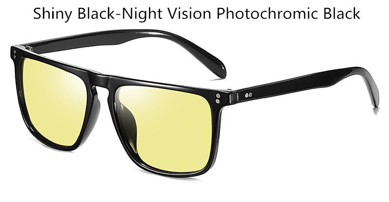 Mænds nattesyn polariserede fotokromiske briller, firkantede solbriller med farveskiftende solbriller  s193: Skinnende sort-gul