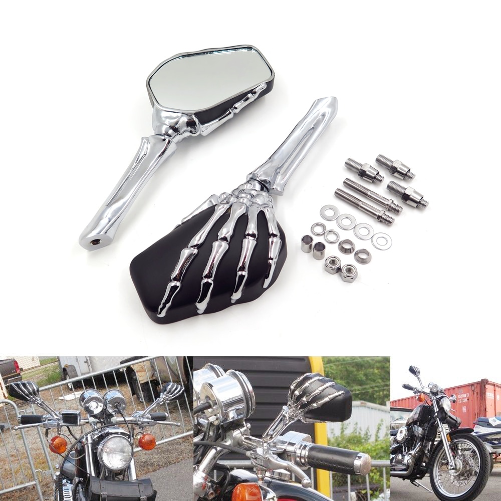 Pour moto Harley héritage Springer Sportster Dyna glisse Softail V tige CHROME Talon crâne miroir