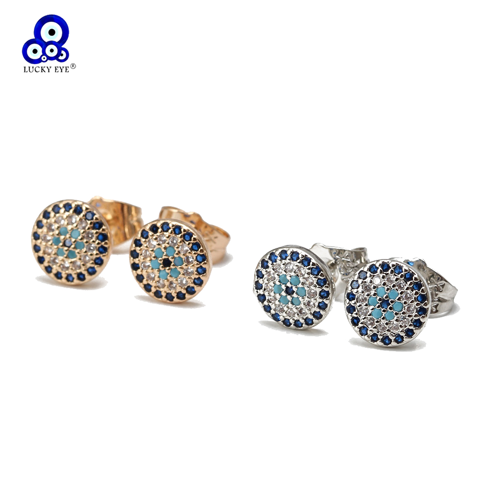 Oeil chanceux Micro pavé rond Zircon boucles d'oreilles cuivre turc mauvais œil Piercing boucles d'oreilles pour femmes filles hommes bijoux BE1058