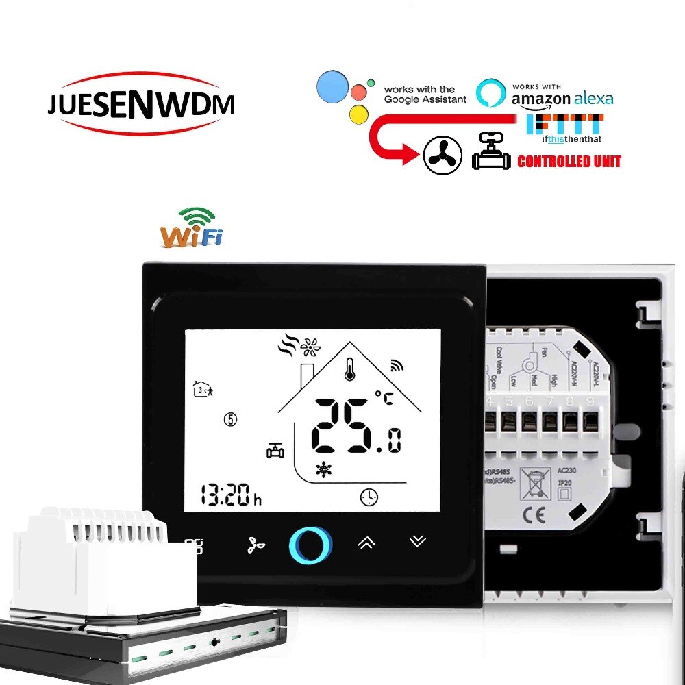 TUYA 24VAC 95-240VAQC fan coil wifi thermostatan controle met fan coil koeling & verwarming 2 pijp 4 pijp