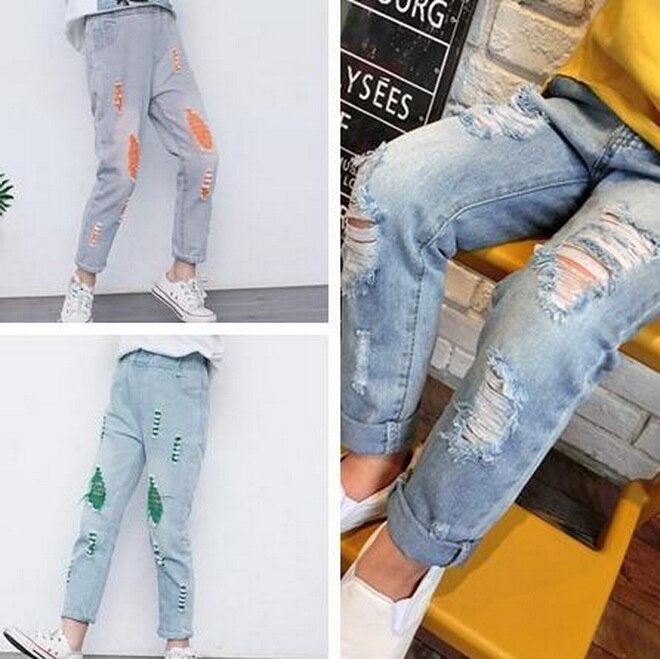 Pantalones vaqueros rasgados para niños y niñas, de otoño, Nueva inclusión, rotos, para niños de 2 a 12T