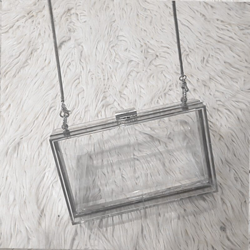 Pochette à chaîne transparente en acrylique pour femmes, sacs à bandoulière pour les jours difficiles, pochettes pour fête de mariage, porte-monnaie de soirée (argent)