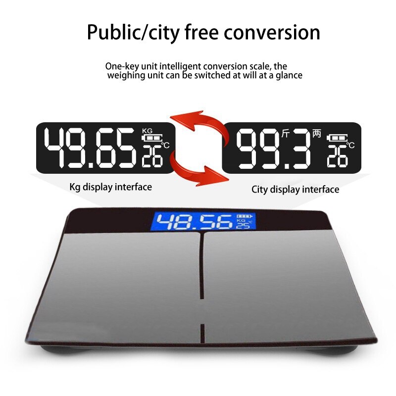 Tempered Glass Digital Body Weight Scale USB Charging LCD Bathroom Scales Weight Monitor Body Fats Scale