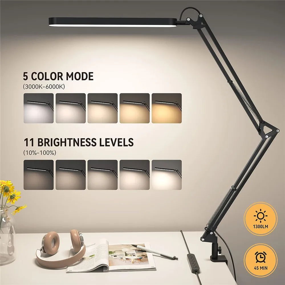 Study LED Table Lamp with Clamp School Computer Desk Lamps Folding Office Light 10 Brightness Dimmable