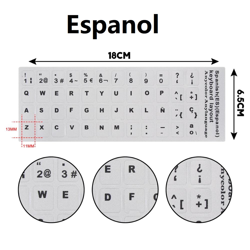 Keyboard Stickers Russian Spanish French Arabic Hebrew Portuguese Keyboard Stickers Layout Replacement Letters Sticker: Spanish Silver