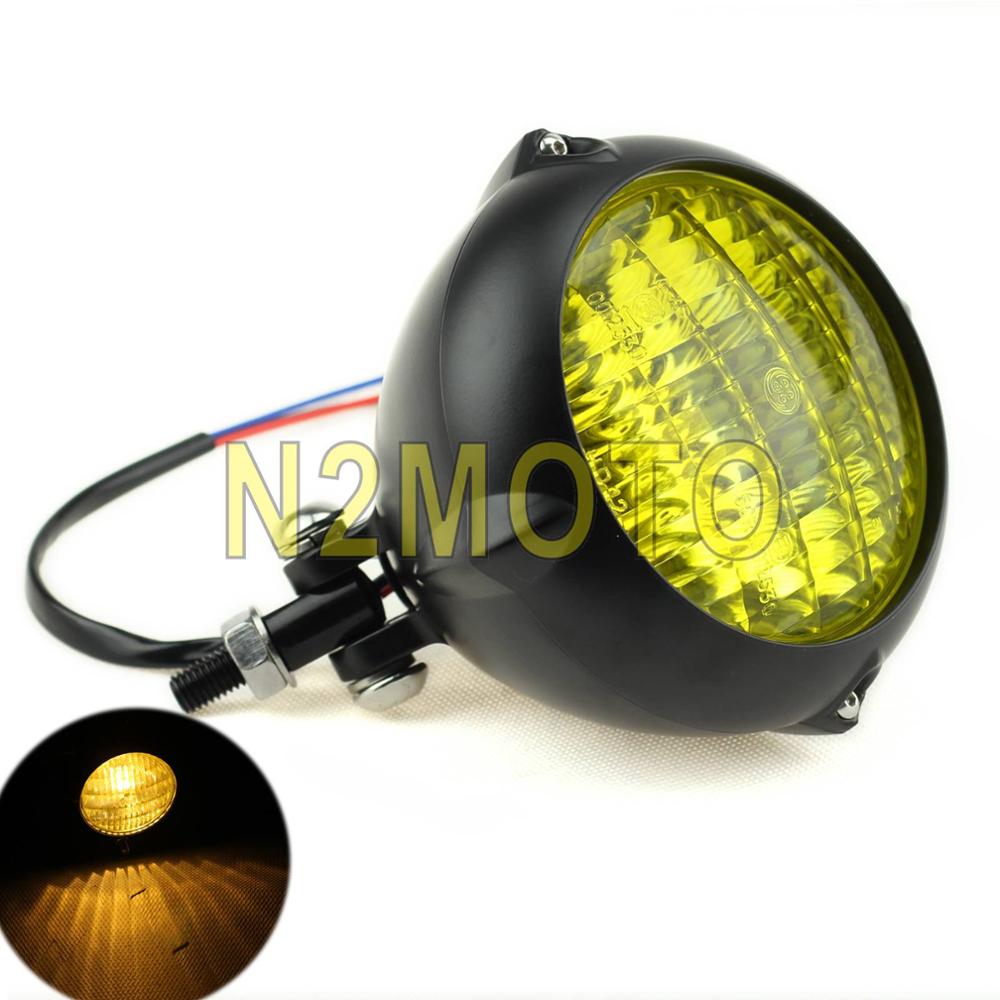 E Mark E4 – phare de moto chromé Style Bates, 4 1/2 pouces, pour Bobber Chopper Softail Springer: Black with Amber