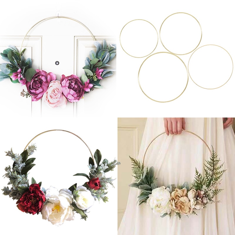 10-35cm gull jern metall ring krans krans baby shower blomsterkrans bryllup dekorasjon brud blomster bøyle dekor