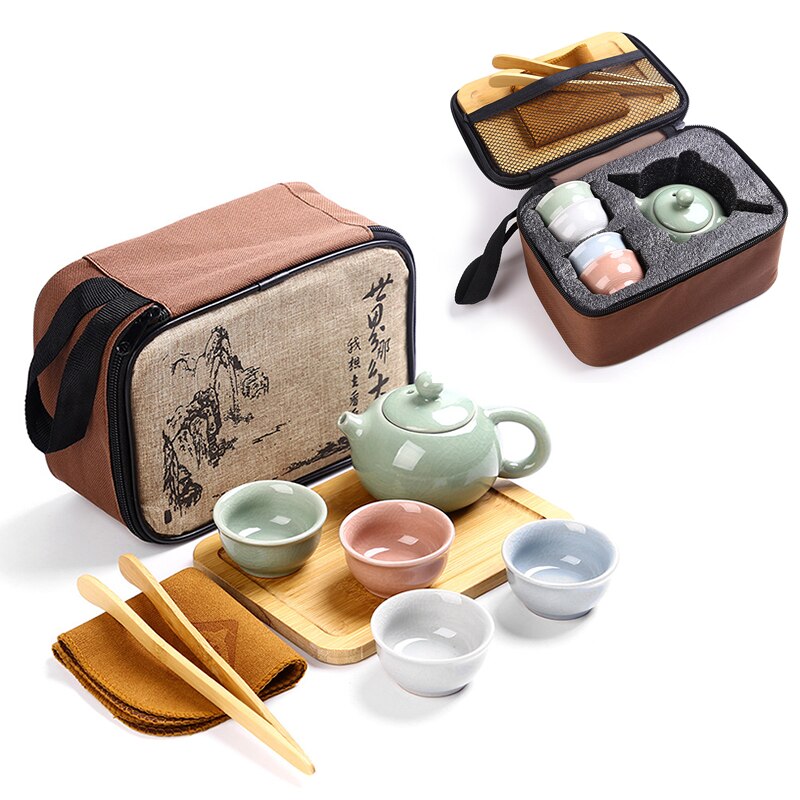 Chinese Travel Kung Fu Tea Set Ceramic Portable Teapot Porcelain Teaset Gaiwan Tea Cups Tea Set Ceremony Tea Pot Teaware