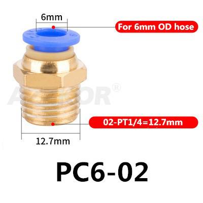 5 kpl pc pneumaattinen letkuliitin ilmakompressorin osat suora työntöpaineilmaliitin 1/2 " 1/4 " 3/8 " 1/8 " m5 uros -4 6 8 10 12: Pc6-02
