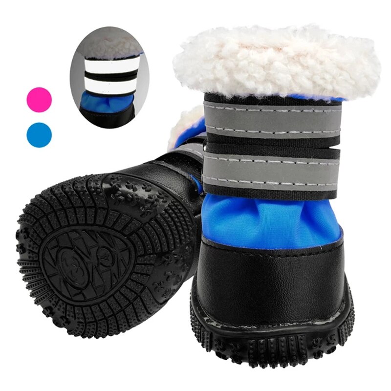 Dog Shoes Bulldog Winter Large Dog Boots Cotton None Slip Dog Rain Snow Shoes Reflective Pet Footwear Pitbull Pink Blue