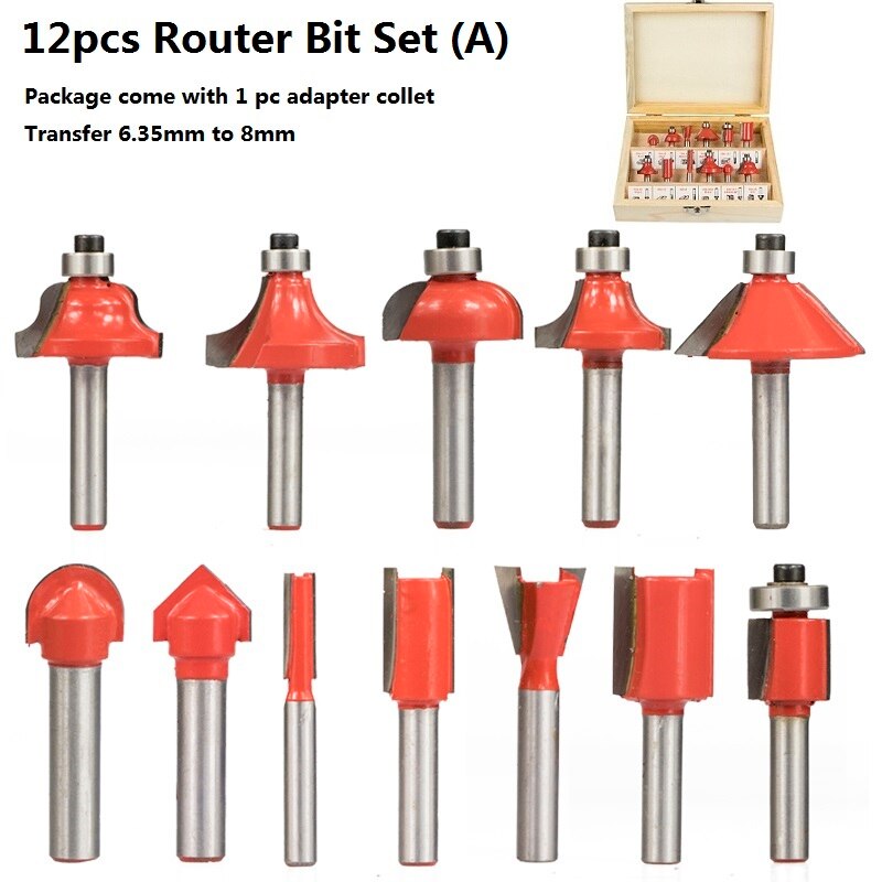 Carbide Router Bit Kit Wood Milling 6 Bearing Tungsten Cutting Router Set Tools 15pc For Woodworking Engraving Slot Trim Cutter