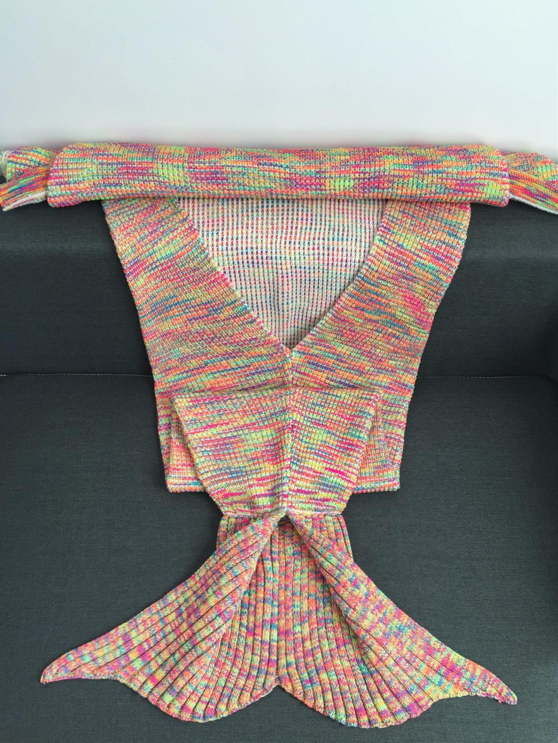 Warmth Acrylic Knitting Colorful Mermaid Tail Blanket