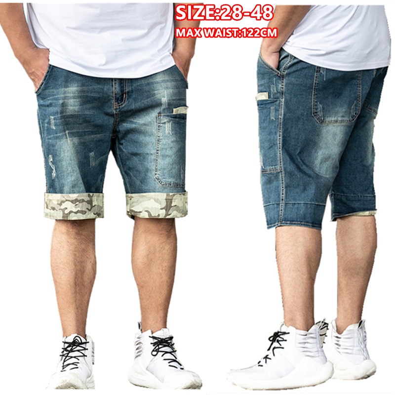 Shorts jeans menn sommer knelengde hombre denim short straight herre cargo stretched herre plus size 42 44 46 48 jean short