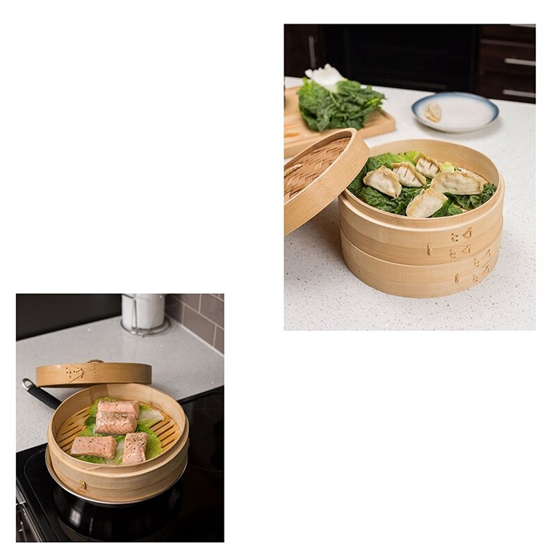 Vaporera de bambú de 12 pulgadas, tradicional de la cesta, cocina de alimentos, ideal para albóndigas, verduras, pollo, arroz al vapor-Natural