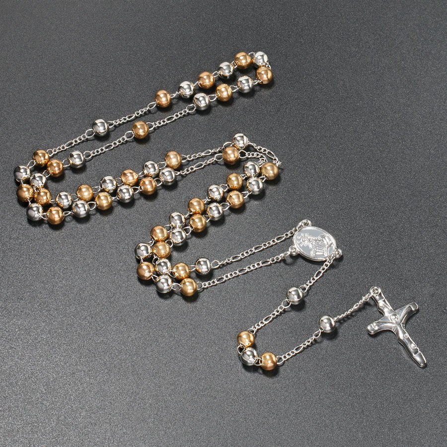 Katolske smykker 6mm rosenkrans herre kristen halskæde jesus jomfru maria kors religiøse ornamenter tøjtilbehør jesus: Farverig