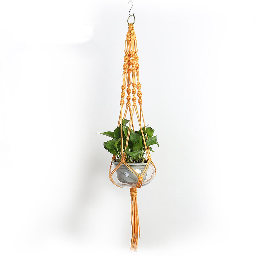 Grydelapper macrame planteophæng hængende planter kurv hamp reb flettet snor taske hjem haveindretning: Gul