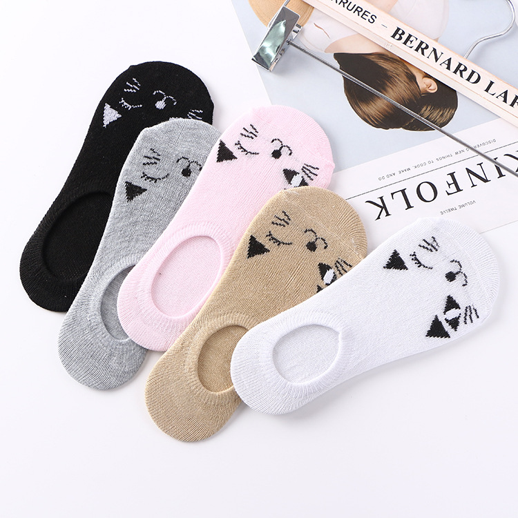 Ljiqq 5 paar lente zomer enkelsokken dames smile cat sokken koreaanse stijl cartoon katoenen damessokken