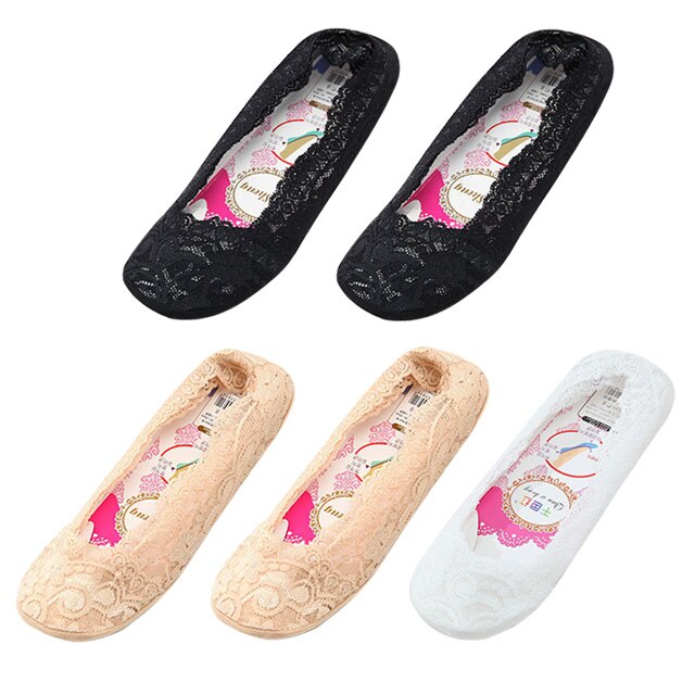 5 Pairs Vrouwen Kant Onzichtbare Sokken Siliconen Antislip Katoen Mode Sokjes Slippers Vrouwelijke Zomer Dunne No Show boot Sokken: 14