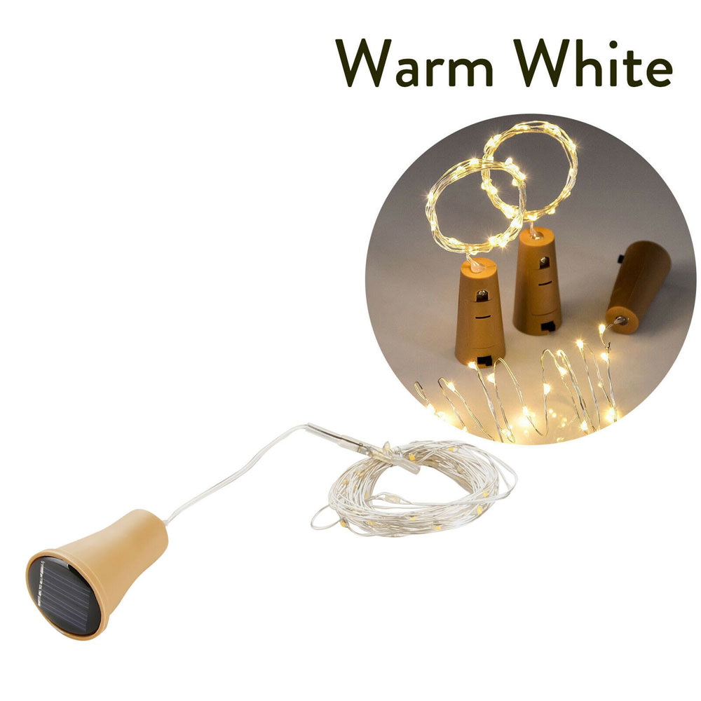 5pcs 2m 1m 10 20leds Weinflasche Lichterkette Solarenergie Kupferdraht Lichterketten Korkform Weihnachts lampe für Party dekor: Warmes Weiß / 6-10W